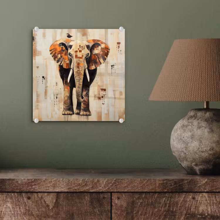 Glas schilderij - Olifant - Slurf - Mozaïek - Abstract — 4