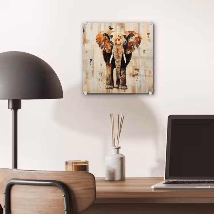 Glas schilderij - Olifant - Slurf - Mozaïek - Abstract — 7