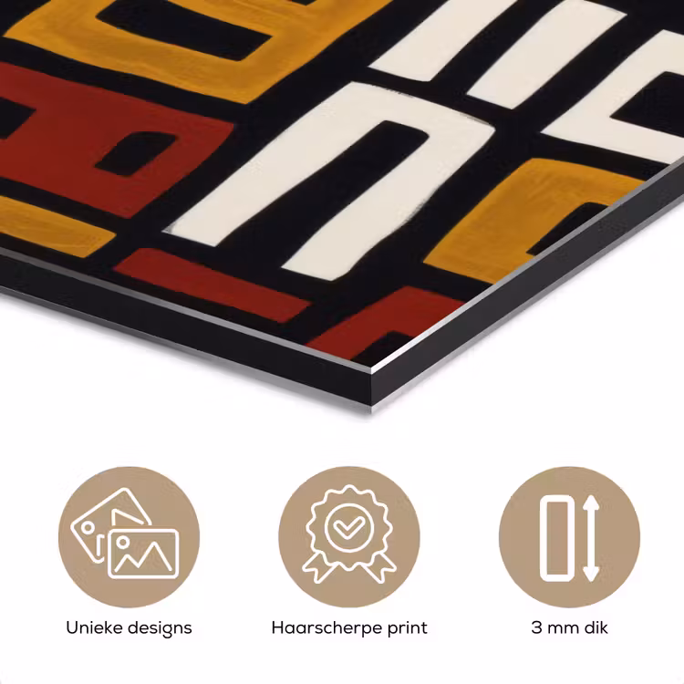 Aluminium schilderij - Afrikaans Geometrisch Patroon Zwart — 7