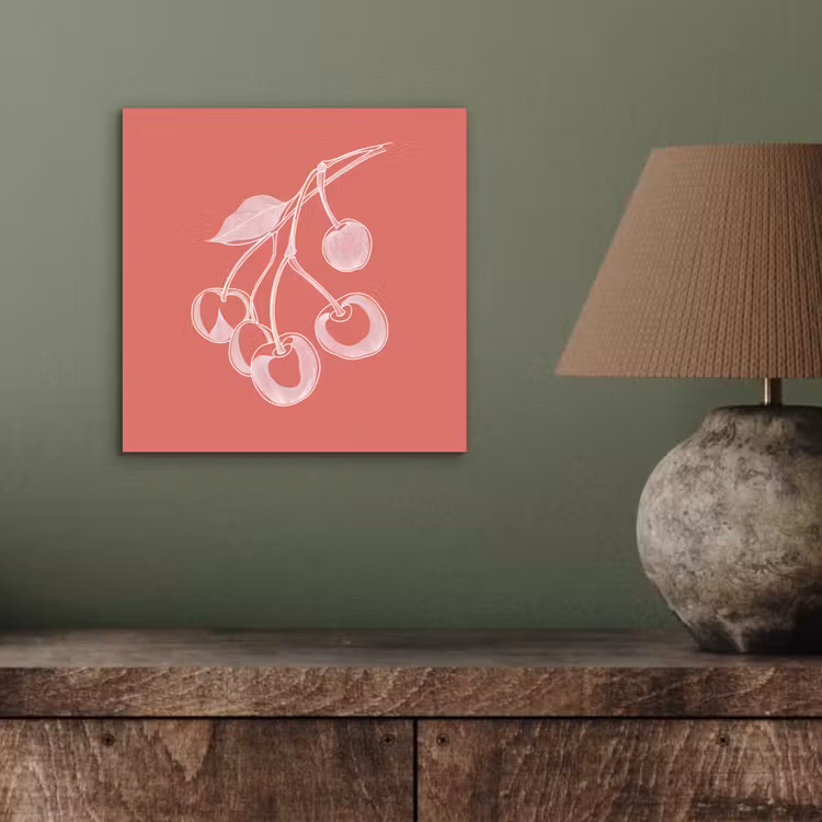 Aluminium schilderij - Lijnillustratie - Kersen - Tak - Wit — 3