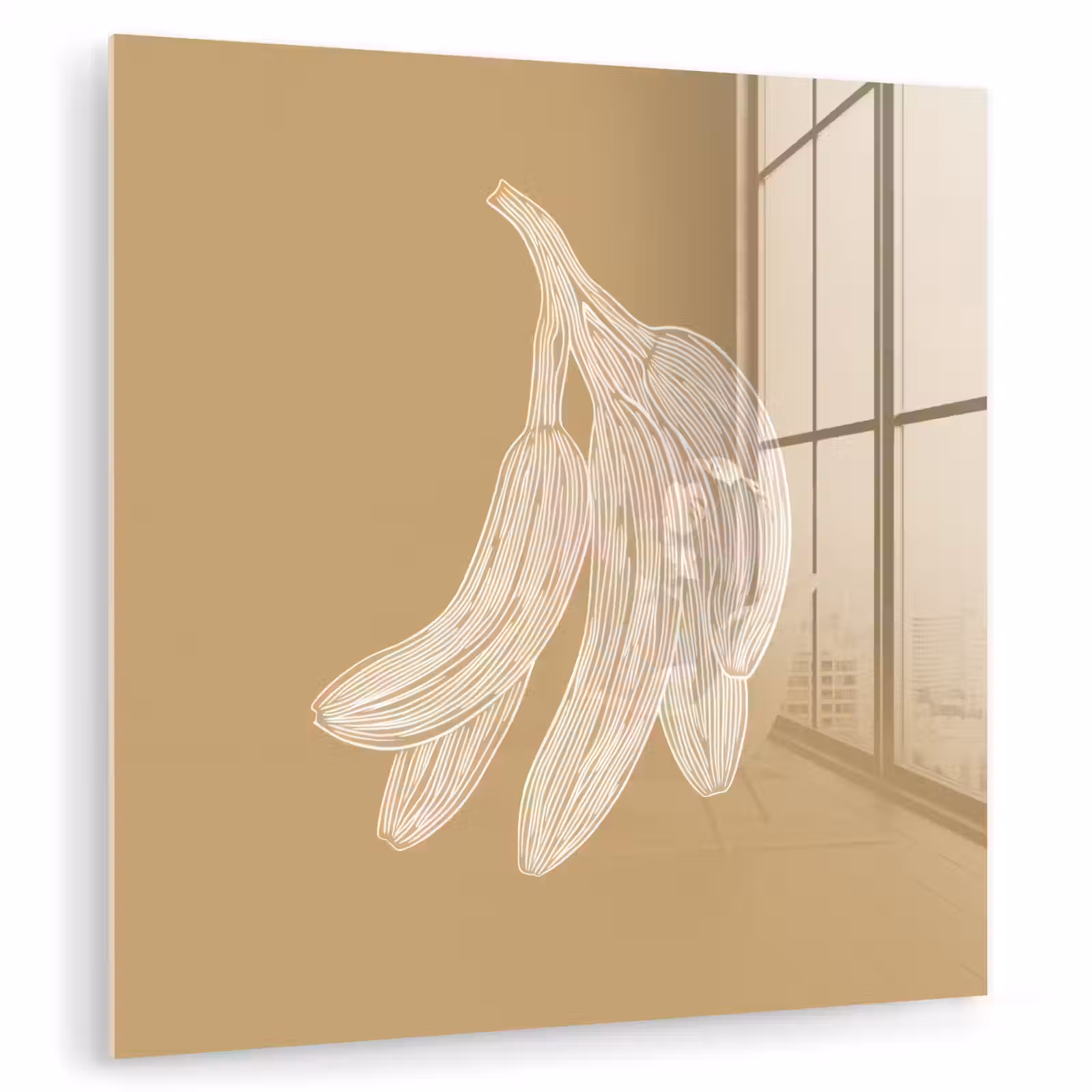 Glas schilderij - Bananen - Beige - Lijntekening - Minimalistisch — 1