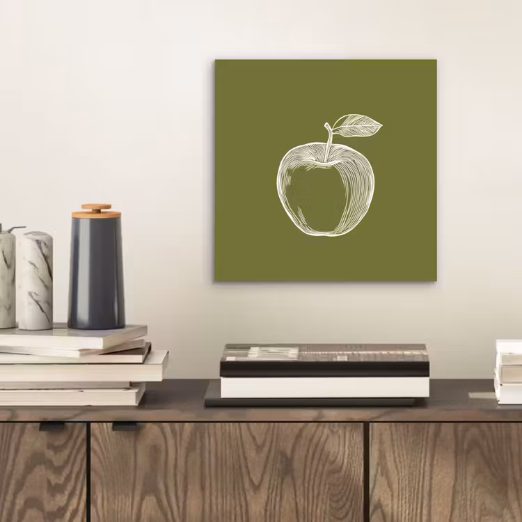 Aluminium schilderij - Lijntekening - Appel - Olijfgroen - Blaadje — 2