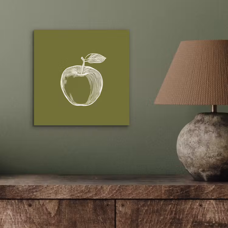 Aluminium schilderij - Lijntekening - Appel - Olijfgroen - Blaadje — 3