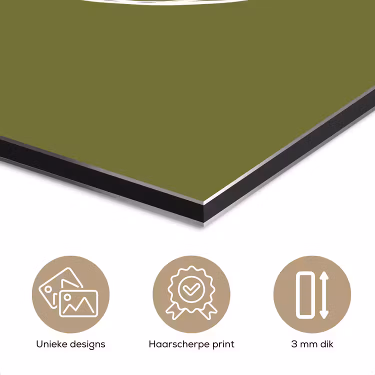Aluminium schilderij - Lijntekening - Appel - Olijfgroen - Blaadje — 7
