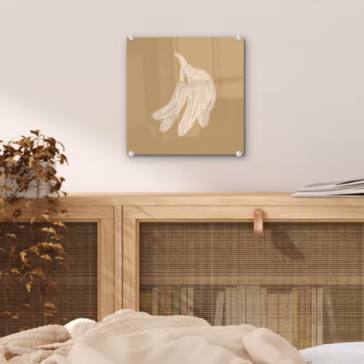 Glas schilderij - Bananen - Beige - Lijntekening - Minimalistisch — 5