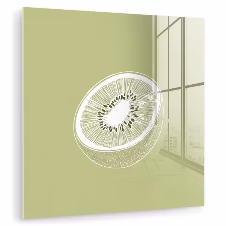 Glas schilderij - Kiwi - Lijntekening - Minimalistisch - Groen — 1