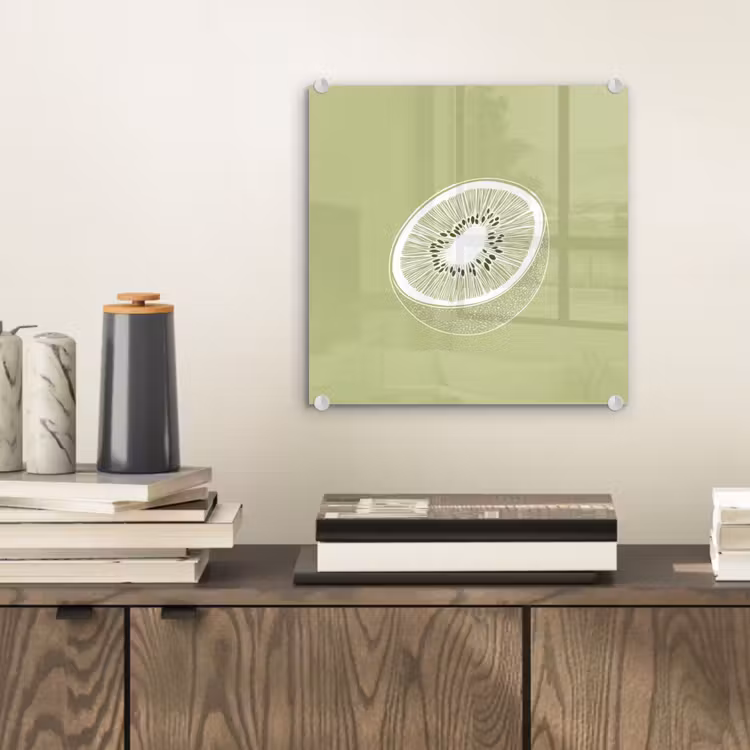 Glas schilderij - Kiwi - Lijntekening - Minimalistisch - Groen — 2