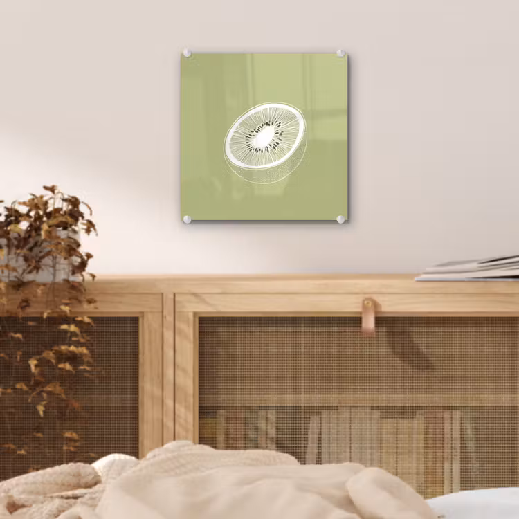 Glas schilderij - Kiwi - Lijntekening - Minimalistisch - Groen — 5