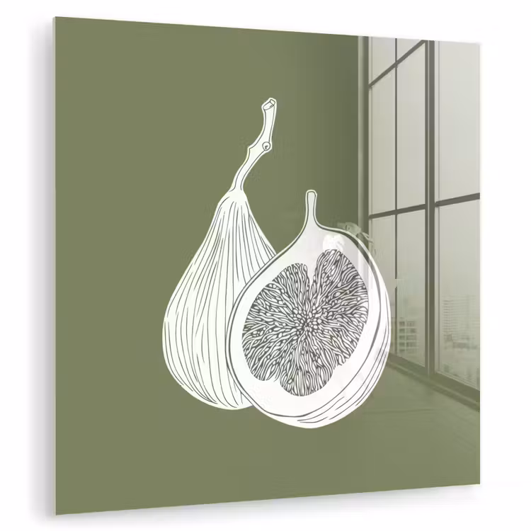 Glas schilderij - Vijgen - Minimalistisch - Getekend - Mosgroen — 1