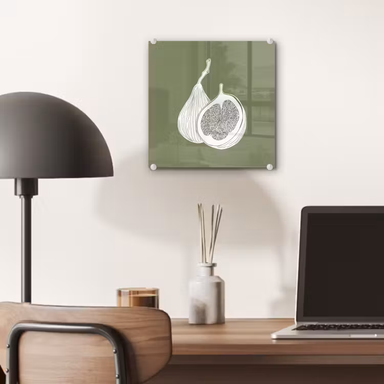 Glas schilderij - Vijgen - Minimalistisch - Getekend - Mosgroen — 7