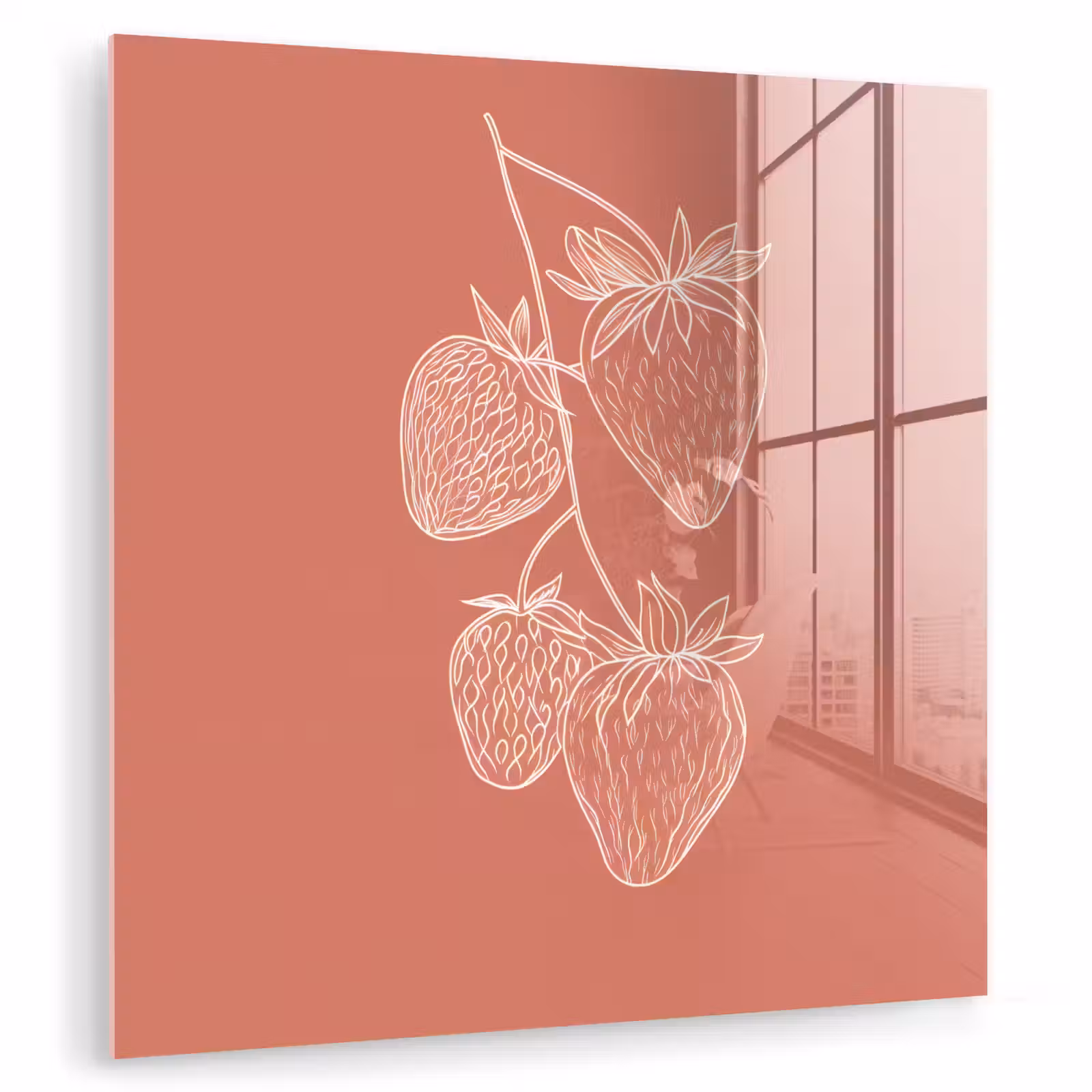 Glas schilderij - Minimalistisch - Illustratie - Aardbei - Tak — 1