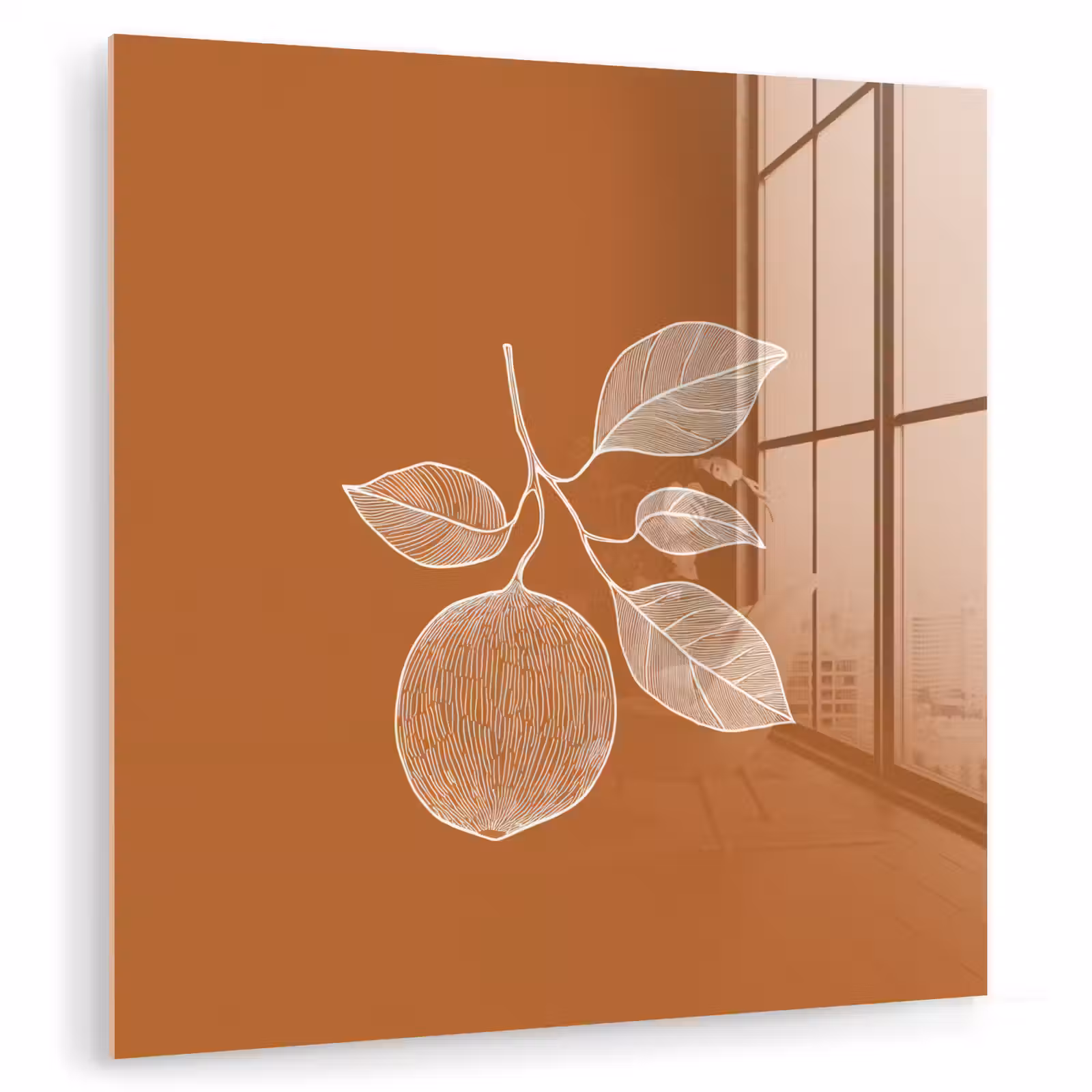 Glas schilderij - Sinaasappel - Getekend - Bladeren - Bruin — 1