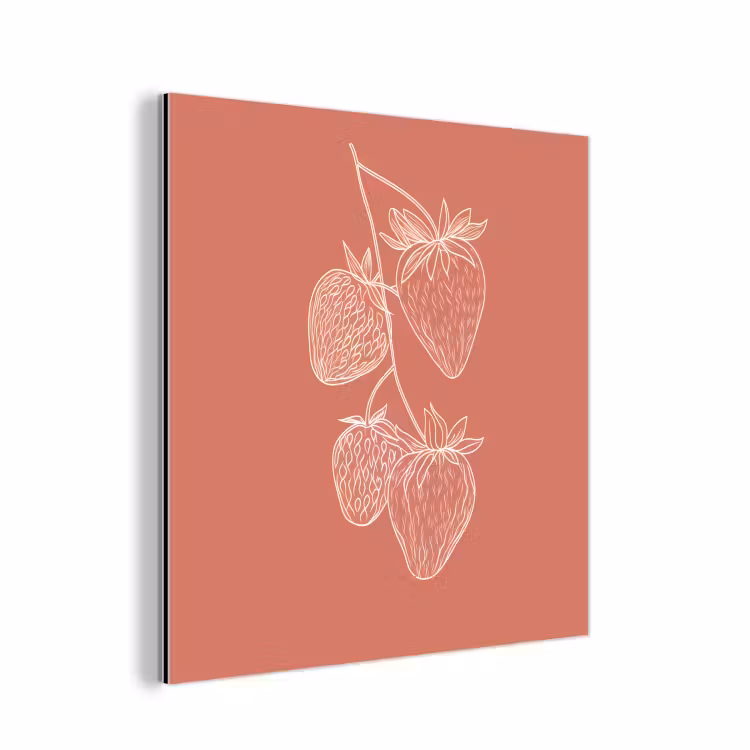 Aluminium schilderij - Minimalistisch - Illustratie - Aardbei - Tak — 1