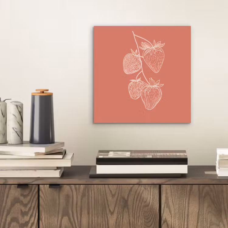 Aluminium schilderij - Minimalistisch - Illustratie - Aardbei - Tak — 2