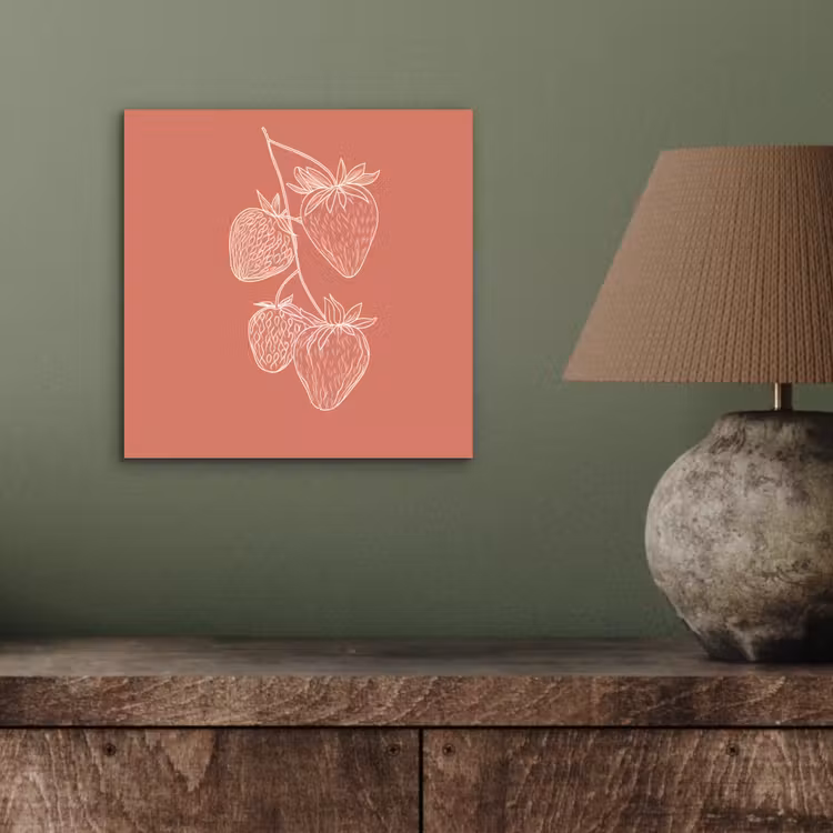 Aluminium schilderij - Minimalistisch - Illustratie - Aardbei - Tak — 3