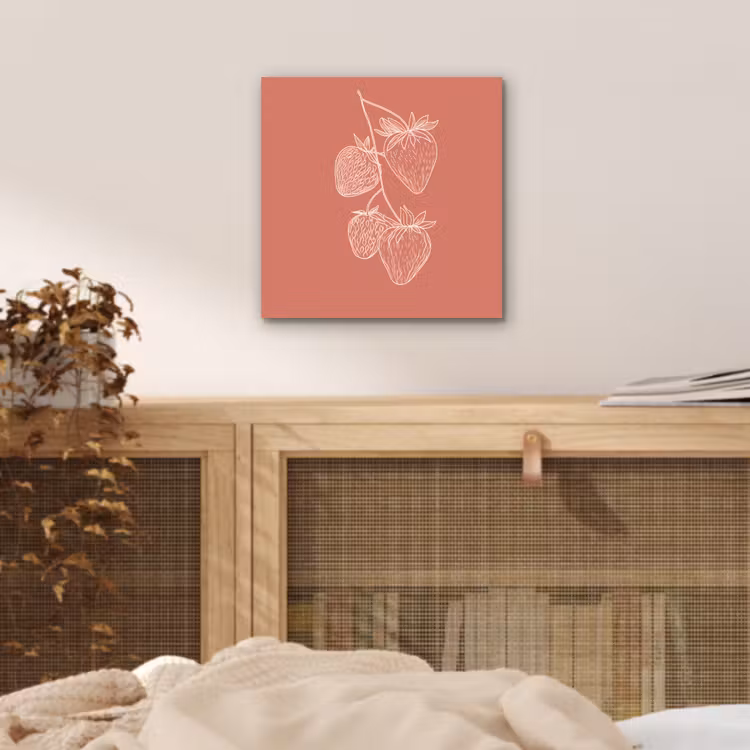 Aluminium schilderij - Minimalistisch - Illustratie - Aardbei - Tak — 4
