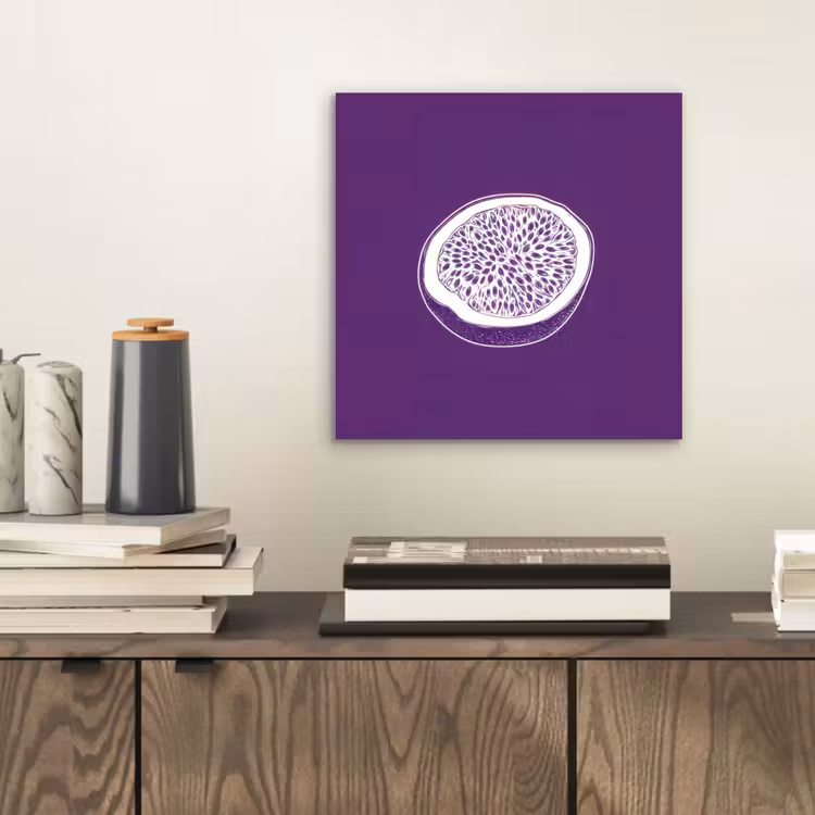 Aluminium schilderij - Passievrucht - Zaadjes - Paars - Minimalistisch — 2