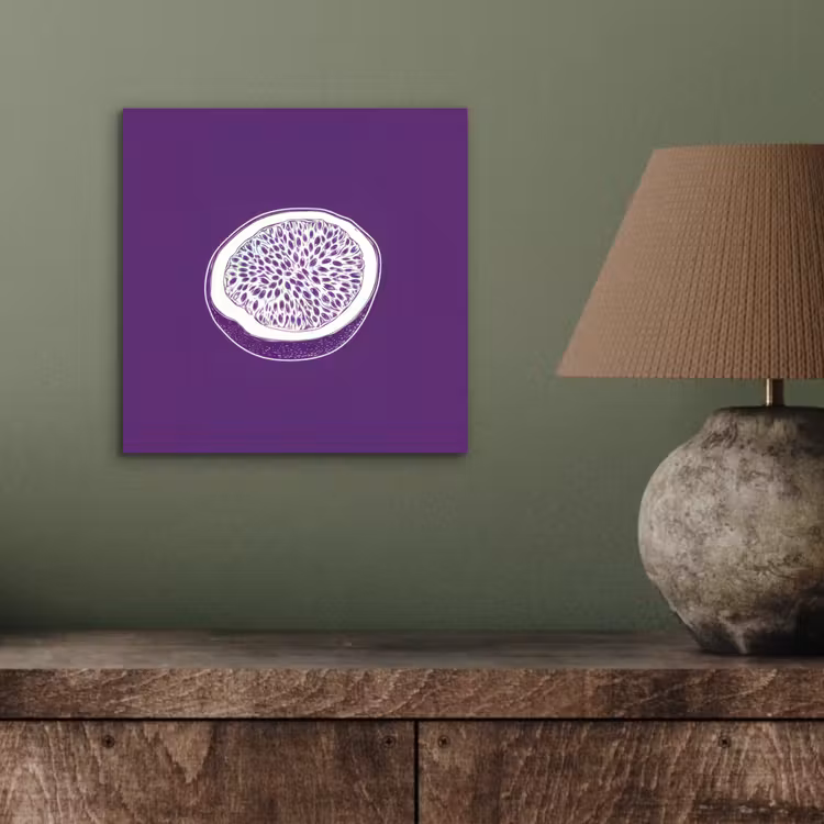 Aluminium schilderij - Passievrucht - Zaadjes - Paars - Minimalistisch — 3