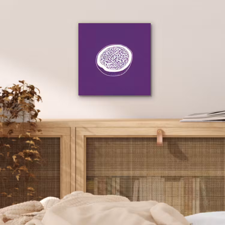 Aluminium schilderij - Passievrucht - Zaadjes - Paars - Minimalistisch — 4