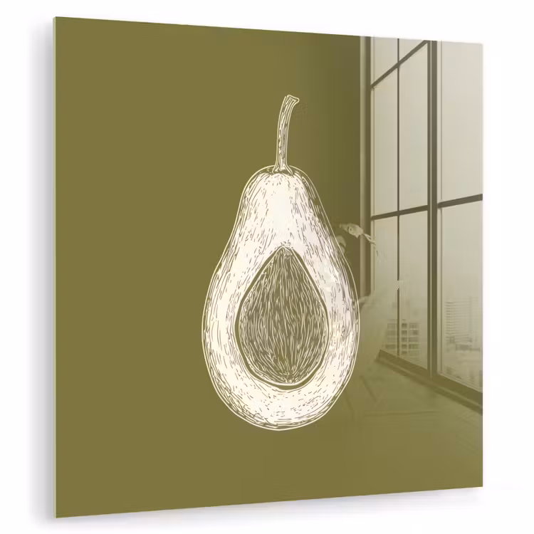 Glas schilderij - Avocado - Minimalistisch - Illustratie - Groen — 1