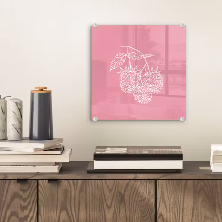 Glas schilderij - Frambozen - Steel - Getekend - Roze — 2