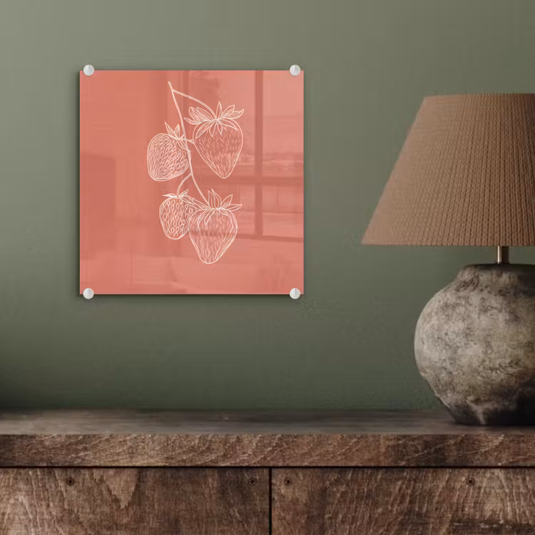 Glas schilderij - Minimalistisch - Illustratie - Aardbei - Tak — 4