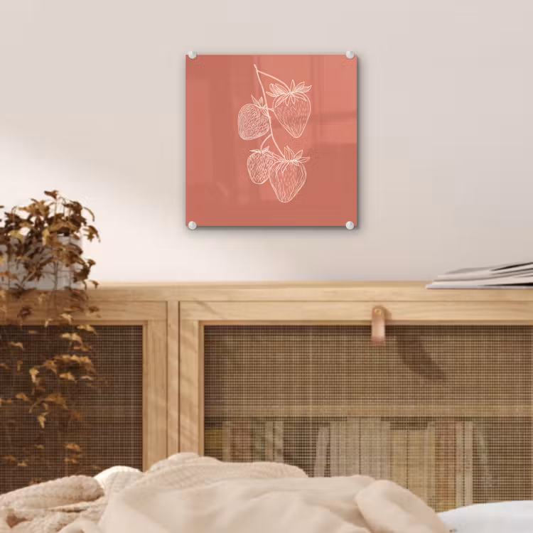 Glas schilderij - Minimalistisch - Illustratie - Aardbei - Tak — 5