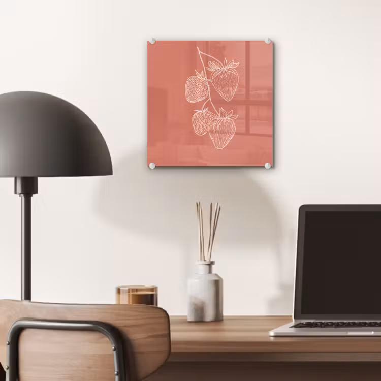 Glas schilderij - Minimalistisch - Illustratie - Aardbei - Tak — 7