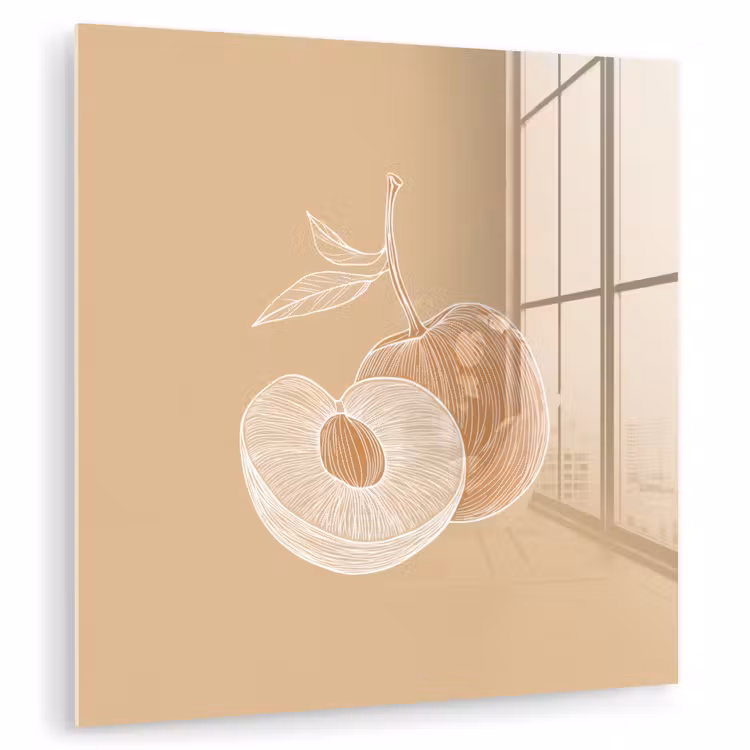Glas schilderij - Perzik - Lijntekening - Pit - Beige — 1