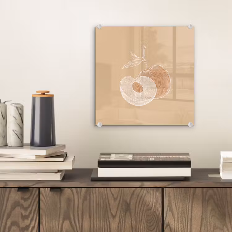 Glas schilderij - Perzik - Lijntekening - Pit - Beige — 2
