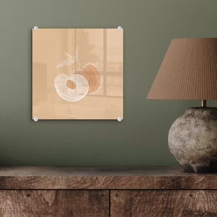 Glas schilderij - Perzik - Lijntekening - Pit - Beige — 4