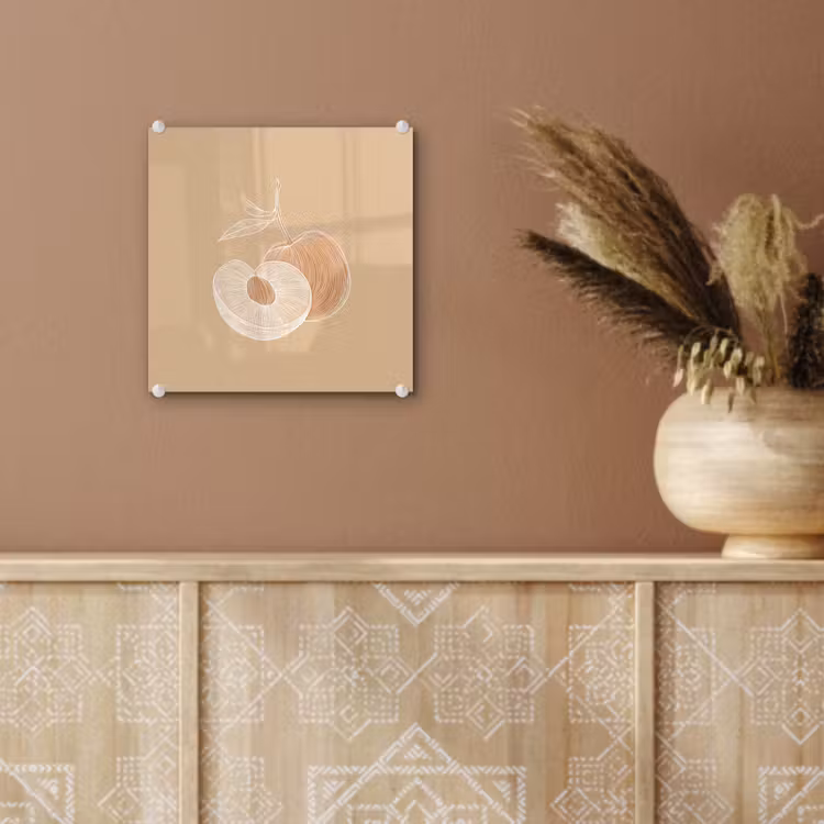 Glas schilderij - Perzik - Lijntekening - Pit - Beige — 6