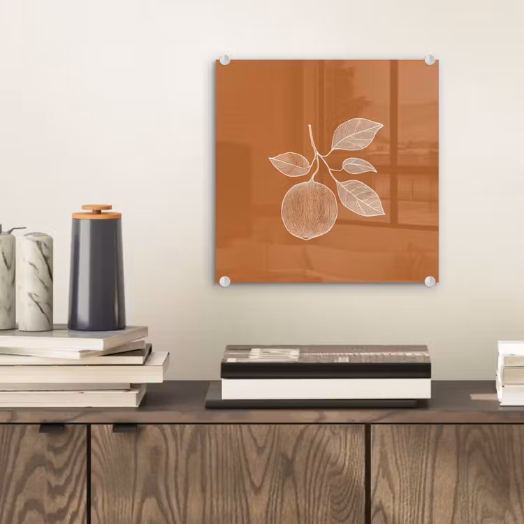 Glas schilderij - Sinaasappel - Getekend - Bladeren - Bruin — 2