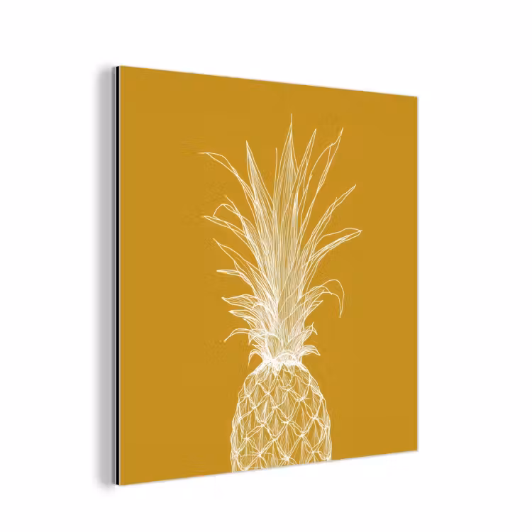 Aluminium schilderij - Lijnillustratie - Ananas - Bladkroon - Okergeel — 1