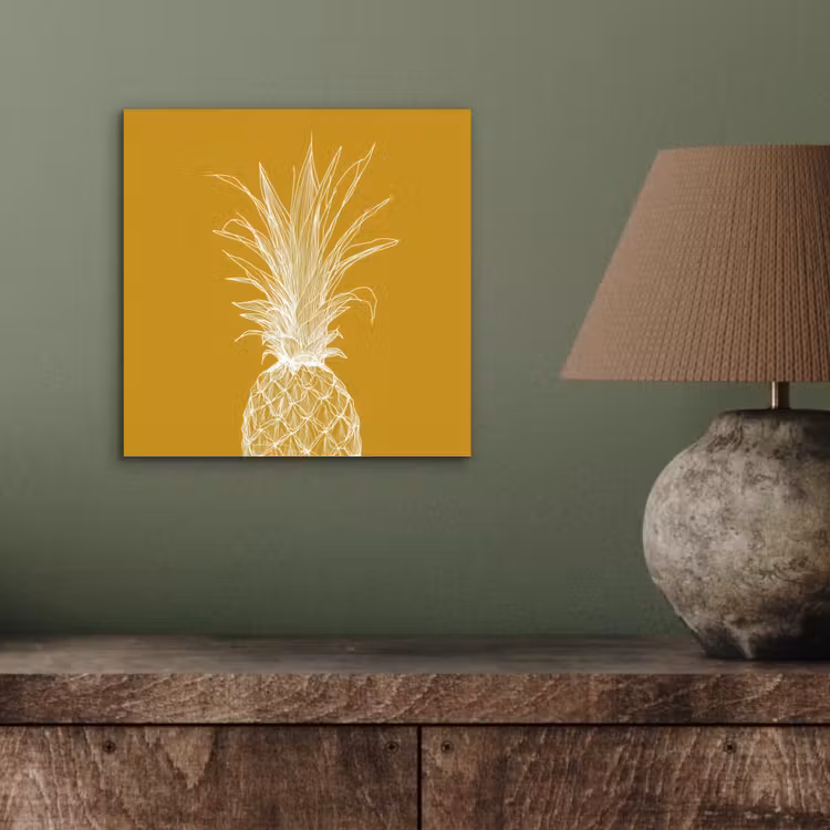 Aluminium schilderij - Lijnillustratie - Ananas - Bladkroon - Okergeel — 3