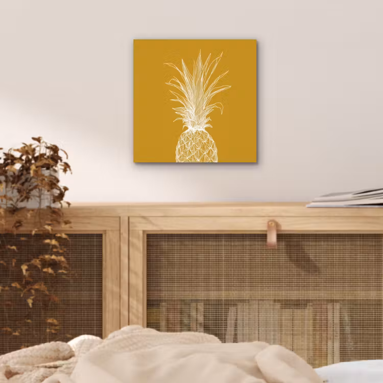 Aluminium schilderij - Lijnillustratie - Ananas - Bladkroon - Okergeel — 4