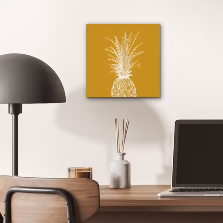 Aluminium schilderij - Lijnillustratie - Ananas - Bladkroon - Okergeel — 6