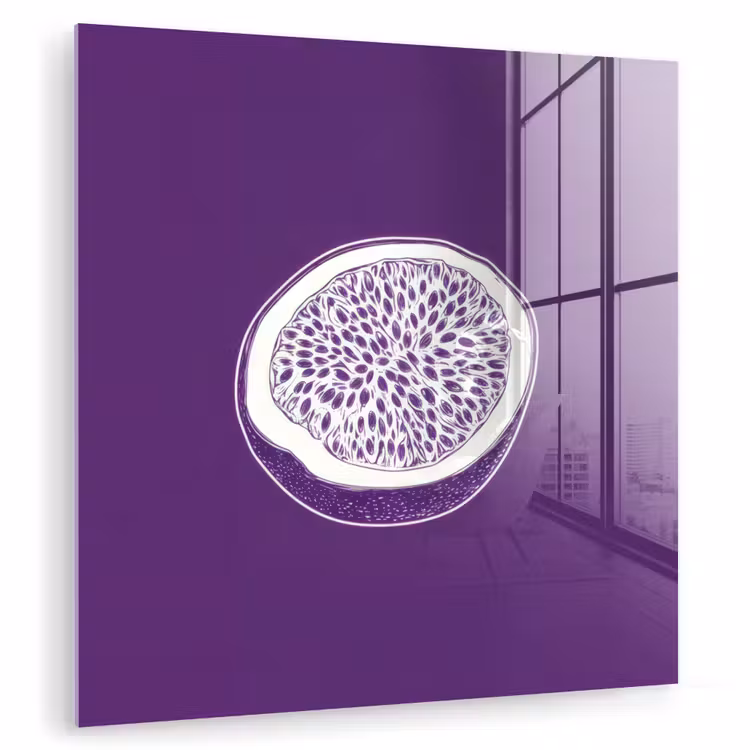 Glas schilderij - Passievrucht - Zaadjes - Paars - Minimalistisch — 1