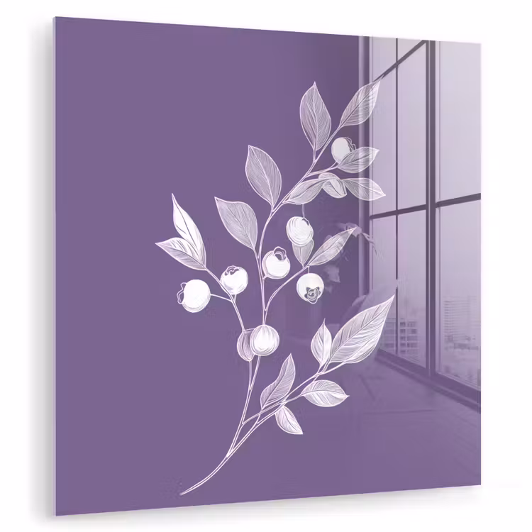 Glas schilderij - Tak - Sierlijk - Bladeren - Minimalistisch — 1