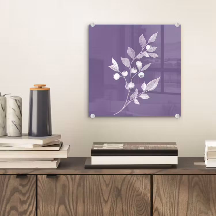 Glas schilderij - Tak - Sierlijk - Bladeren - Minimalistisch — 2
