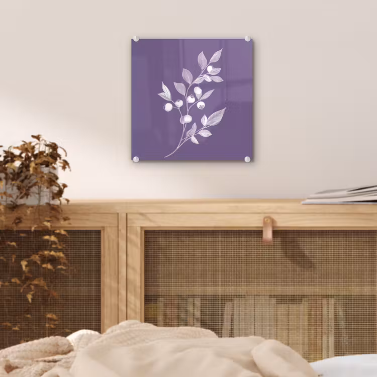 Glas schilderij - Tak - Sierlijk - Bladeren - Minimalistisch — 5