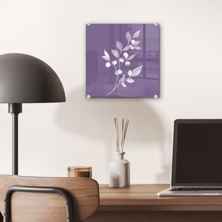 Glas schilderij - Tak - Sierlijk - Bladeren - Minimalistisch — 7