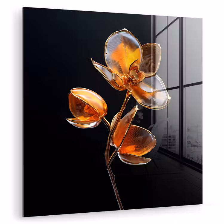 Glas schilderij - Bloem - Orchidee - Oranje — 1