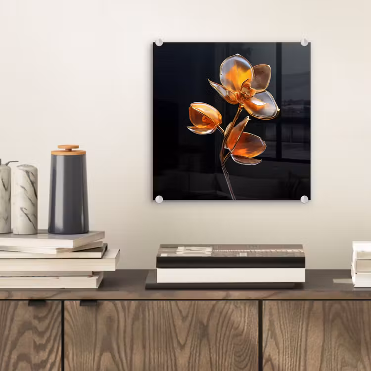 Glas schilderij - Bloem - Orchidee - Oranje — 2