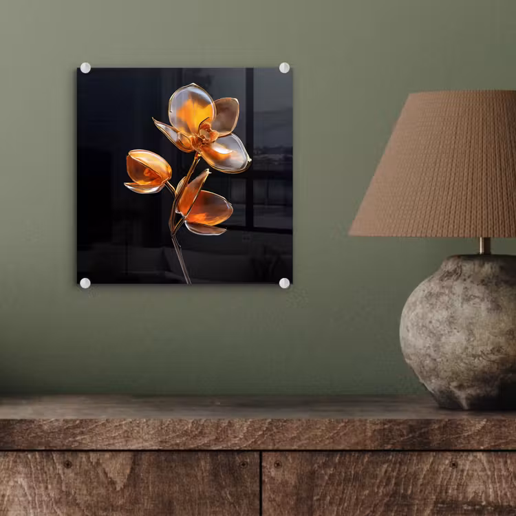 Glas schilderij - Bloem - Orchidee - Oranje — 4