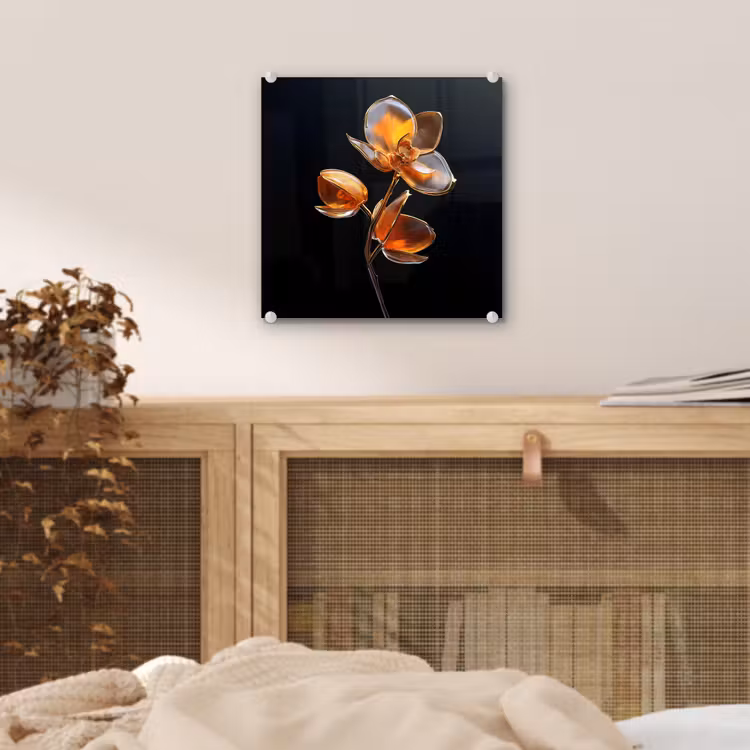 Glas schilderij - Bloem - Orchidee - Oranje — 5