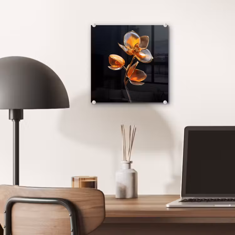 Glas schilderij - Bloem - Orchidee - Oranje — 7