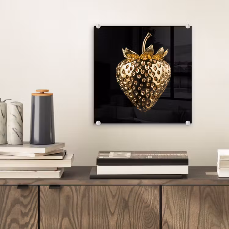Glas schilderij - Gouden Aardbei — 2