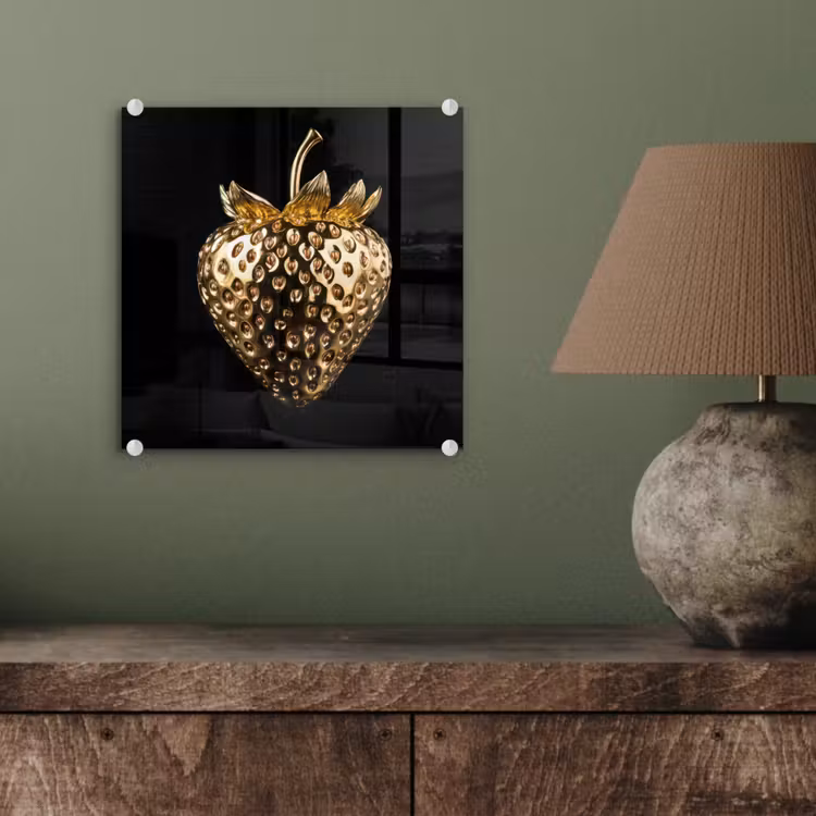 Glas schilderij - Gouden Aardbei — 4
