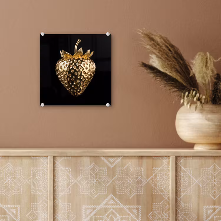 Glas schilderij - Gouden Aardbei — 6